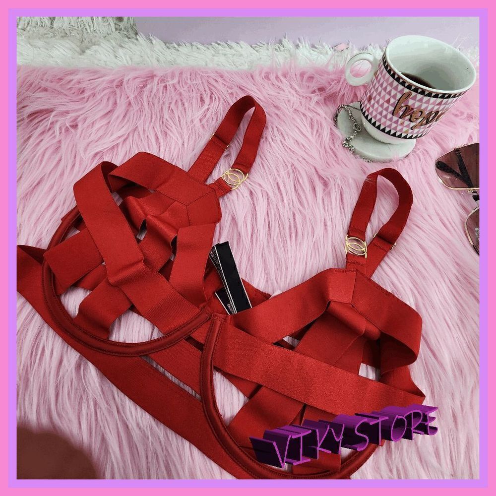 NWT Victoria's Secret Red Strappy Balconet Bra 34DD: Confident Allure NWT